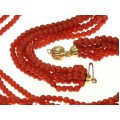 Splendid colier multi-strand cu anturaje de coral roșu natural de Sardinia | Oxblood |  închidere din aur 18k | Italia