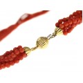 Splendid colier multi-strand cu anturaje de coral roșu natural de Sardinia | Oxblood |  închidere din aur 18k | Italia