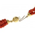 Splendid colier multi-strand cu anturaje de coral roșu natural de Sardinia | Oxblood |  închidere din aur 18k | Italia