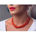 Splendid colier multi-strand cu anturaje de coral roșu natural de Sardinia | Oxblood |  închidere din aur 18k | Italia