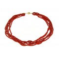 Splendid colier multi-strand cu anturaje de coral roșu natural de Sardinia | Oxblood |  închidere din aur 18k | Italia