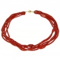 Splendid colier multi-strand cu anturaje de coral roșu natural de Sardinia | Oxblood |  închidere din aur 18k | Italia