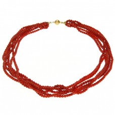 Splendid colier multi-strand cu anturaje de coral roșu natural de Sardinia | Oxblood |  închidere din aur 18k | Italia Splendid colier multi-strand cu anturaje de coral roșu natural de Sardinia | Oxblood |  închidere din aur 18k | Italia