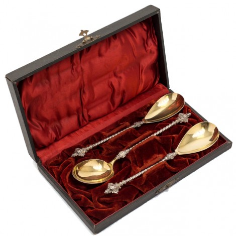 Garnitură de 3 linguri din argint aurit, pentru servire |  atelier Josef Krischer | Germania |cca.1900
