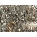 Vechi tablou religios în basorelief de alamă argintată, "Cina cea de Taină"