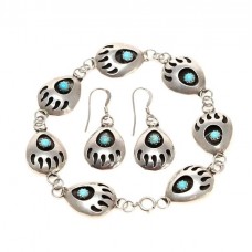 Set de bijuterii amerindiene | BEAR PAW | brățară și cercei | argint și turcoaze naturale | Set de bijuterii amerindiene | BEAR PAW | brățară și cercei | argint și turcoaze naturale |