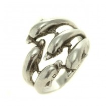 Inel modernist decorat cu delfini acrobați | argint 925 | Mexic