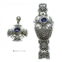 Impresionant set de bijuterii din Țara Sfântă | Crucea Ierusalimului | argint & alexandrit de sinteză | Israel | cca.1950