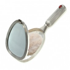 Inedită oglindă din argint cu pudrieră și etui pentru ruj | agat carnelian | Italia | cca.1954 Inedită oglindă din argint cu pudrieră și etui pentru ruj | agat carnelian | Italia | cca.1954