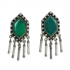 Opulenți cercei Art Deco de perioadă colonială British Raj | argint și agat verde natural | India | cca.1940 Opulenți cercei Art Deco de perioadă colonială British Raj | argint și agat verde natural | India | cca.1940