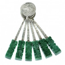 Serviciu de 6 lingurițe mexicane din argint și jad verde natural | Mayan God | cca. 1970  Serviciu de 6 lingurițe mexicane din argint și jad verde natural | Mayan God | cca. 1970