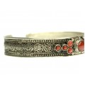 RAR: Veche brățară hindusă din argint 999, spendid decorată prin filigranare manuală | SHANKHA | | coral natural | cca.1900 - 1930 | India