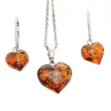 Rafinat set de bijuterii de argint decorate cu inimioare din chihlimbar baltic natural | AMBER WAVES | Produs Nou ! Rafinat set de bijuterii de argint decorate cu inimioare din chihlimbar baltic natural | AMBER WAVES | Produs Nou !