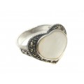 Inel romantic în stil Art Deco | argint, sidef natural & marcasite | Franța