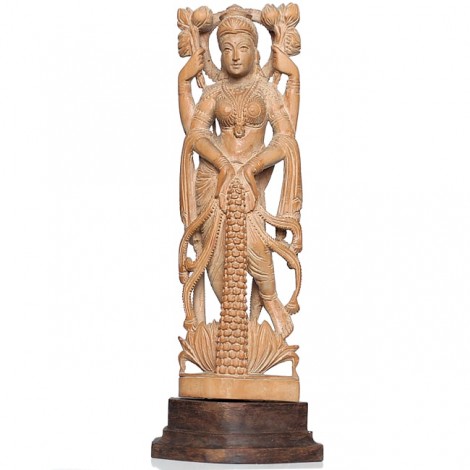 Statuetă hindusă sculptată în lemn de kadar, soclu din abanos | Lakshmi - Surya | India | cca.1970
