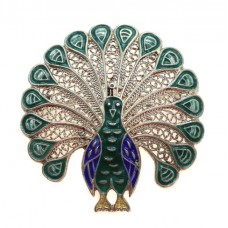 Rafinată broșă Păun din argint filigranat și emailat cloisonné | Portugalia  Rafinată broșă Păun din argint filigranat și emailat cloisonné | Portugalia