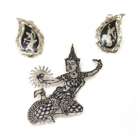 Vechi set de bijuterii thailandeze | manufactură în argint | atelier Thai Nakon | anii '40