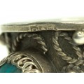 Vechi inel oriental egiptean | argint filigranat & turcoaz faux | post-1946