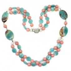 Excepțional colier decorat cu anturaje de opal peruvian natural | argint 925 | anii '80  Excepțional colier decorat cu anturaje de opal peruvian natural | argint 925 | anii '80