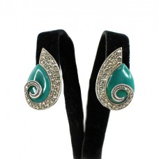 Cercei Art Deco din argint decorați cu agate verzi și încustați cu marcasite | India Cercei Art Deco din argint decorați cu agate verzi și încustați cu marcasite | India