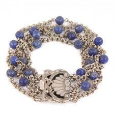 Brățară multistrand cu sistem de închidere elaborat în manieră Art Nouveau | argint & lapis lazuli | Italia Brățară multistrand cu sistem de închidere elaborat în manieră Art Nouveau | argint & lapis lazuli | Italia