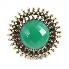 Inel cocktail oversize decorat cu un spectaculos agat verde multifațetat | manufactură în argint | India Inel cocktail oversize decorat cu un spectaculos agat verde multifațetat | manufactură în argint | India