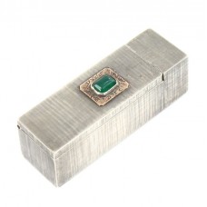 Elegant etui din argint pentru baton de ruj | aplicație de aur 18k & agat verde natural | Italia | cca.1945 Elegant etui din argint pentru baton de ruj | aplicație de aur 18k & agat verde natural | Italia | cca.1945