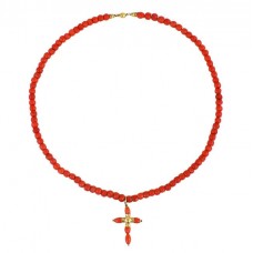 Colier religios realizat din coral roșu de Sardinia și aur galben 18k | 1940 -1960 | Italia Colier religios realizat din coral roșu de Sardinia și aur galben 18k | 1940 -1960 | Italia