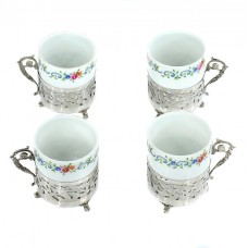 Rafinată garnitură de cești demitasse pentru servirea cafelei | argint & porțelan Doccia - atelier Richard Ginori | cca.1950 | Italia Rafinată garnitură de cești demitasse pentru servirea cafelei | argint & porțelan Doccia - atelier Richard Ginori | cca.1950 | Italia