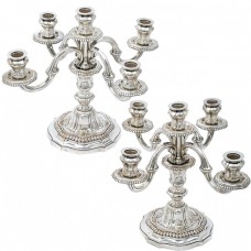 Impresionantă pereche de sfeșnice girandola elaborate în stil neobaroc | cupru argintat | Spania | cca. 1930 -1940 Impresionantă pereche de sfeșnice girandola elaborate în stil neobaroc | cupru argintat | Spania | cca. 1930 -1940