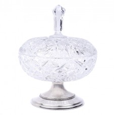 Bombonieră din cristal cu picior din argint | Italia | cca. 1950 Bombonieră din cristal cu picior din argint | Italia | cca. 1950