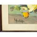 Pictură Nicolae Ambrozie | " Vas cu flori " | ulei pe carton | anii '70
