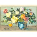 Pictură Nicolae Ambrozie | " Vas cu flori " | ulei pe carton | anii '70