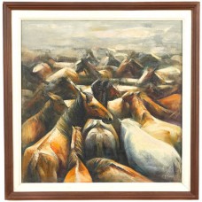 Pictură "Herghelie de cai" | ulei pe pânză | semnată și datată indescifrabil | 1978 ?  Pictură "Herghelie de cai" | ulei pe pânză | semnată și datată indescifrabil | 1978 ?