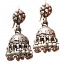 Vechi cercei etnici indieni | Jhumka | manufactură în argint | British Raj | 1940 -1960