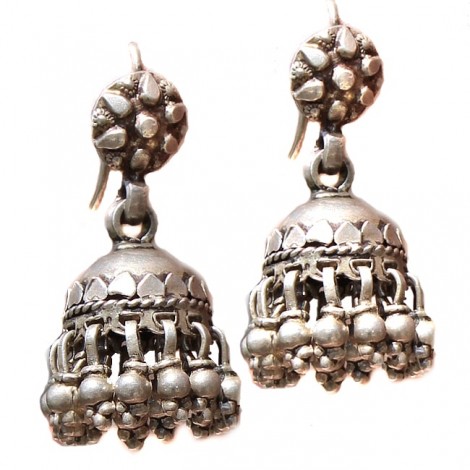 Vechi cercei etnici indieni | Jhumka | manufactură în argint | British Raj | 1940 -1960