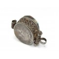 Veche amuletă cu relicvar budist | Ghau | argint, coral & turcoaz natural | Nepal