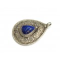 Amuletă hindusă decorată prin filigranare cu motive Shankha | argint & lapis afgan | India