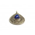 Amuletă hindusă decorată prin filigranare cu motive Shankha | argint & lapis afgan | India