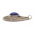 Amuletă hindusă decorată prin filigranare cu motive Shankha | argint & lapis afgan | India