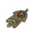 Veche amuletă Hamsa | argint emailat & coral faux | Maroc