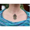 Veche amuletă Hamsa | argint emailat & coral faux | Maroc