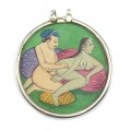 Veche amuletă Kamasutra | argint & pictură erotică în stil Mughal | India - Britisj Raj