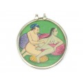 Veche amuletă Kamasutra | argint & pictură erotică în stil Mughal | India - Britisj Raj