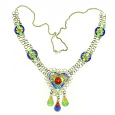 Colier etnic Kabyle | argint emailat & coral faux | Algeria Colier etnic Kabyle | argint emailat & coral faux | Algeria