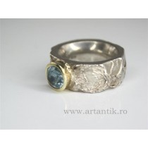 inel statement. aquamarin natural. aur 14 k & argint. bijuterii de designer