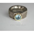 inel statement. aquamarin natural. aur 14 k & argint. bijuterii de designer