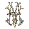 Broșă victoriană stilizată sub forma unei monograme cu inițialele MV | argint vermeil | Franța
