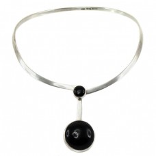 Spectaculos colier choker mexican | Space Age | argint & onix negru natural | atelier Taxco | cca.1960 - 1970 Spectaculos colier choker mexican | Space Age | argint & onix negru natural | atelier Taxco | cca.1960 - 1970