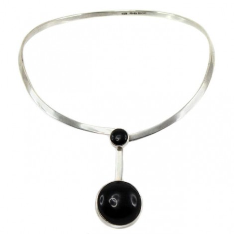 Spectaculos colier choker mexican | Space Age | argint & onix negru natural | atelier Taxco | cca.1960 - 1970